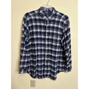 Polo Ralph Lauren Marlowe Flannel Shirt Mens XXL Blue White‎ Plaid Cotton Blend